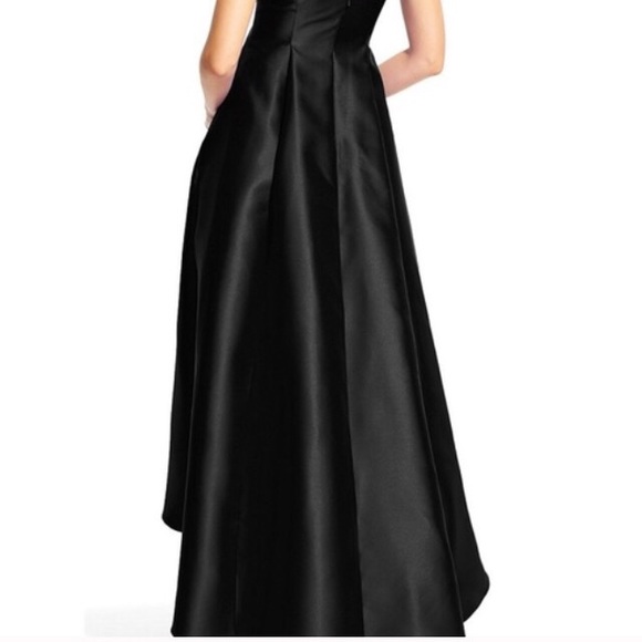 Black Satin Adrianna Papell Arcadia High Low Gown - Picture 5 of 6